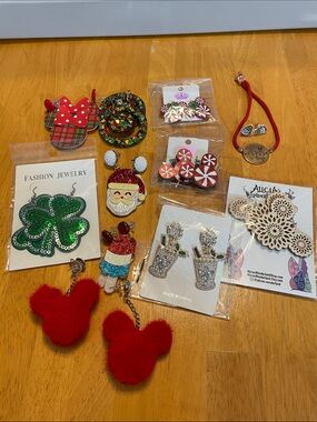 Disney Holiday Jewelry Lot Christmas 4th of July Shamrock Earrings Bracelet